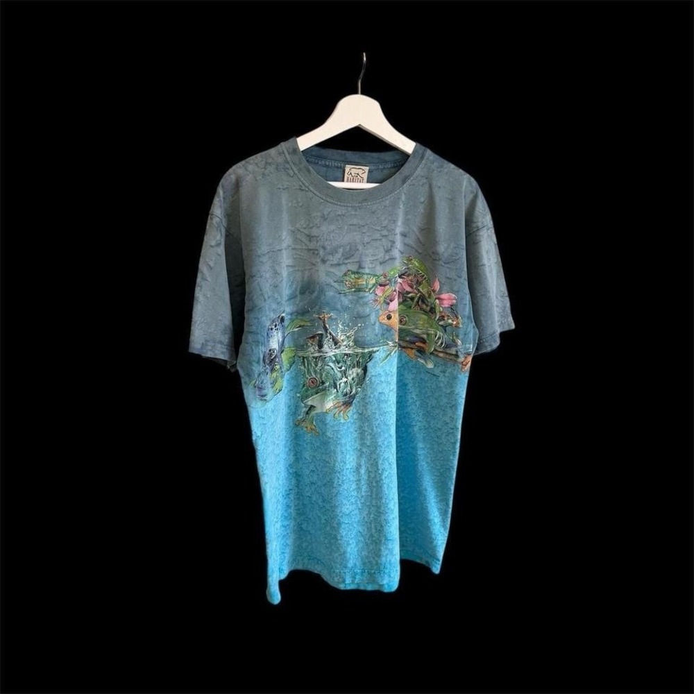 Vintage 90's Habitat Frog T-Shirt Tie Dye Blue Nature - Men's Size Large